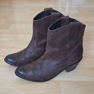 Miz Mooz Women's Carlitos Ankle Brown Leather Cowboy Boots Made in Spain Size 7